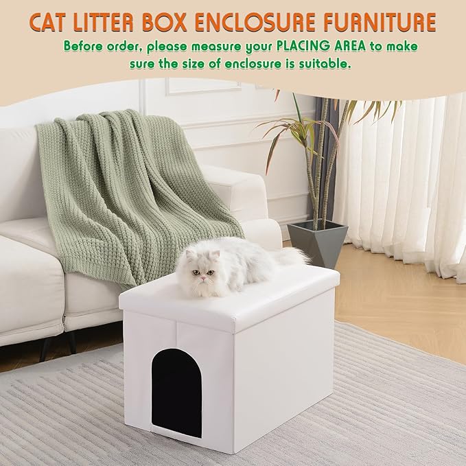 MEEXPAWS Cat Litter Box Enclosure Furniture Hidden, Cat Washroom Bench Storage Cabinet |Large 25.6'' x 18'' x 18''| Dog Proof | Waterproof Inside/Easy Clean | Easy Assembly | Odor Control(White)