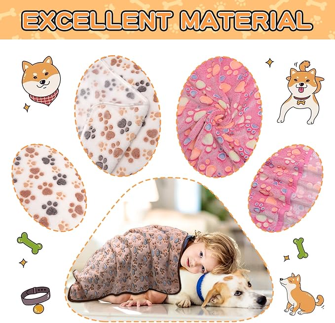 Upgraded Dog Blankets for Large Dogs, 3 Pack Dog Cat Blankets Washable 42" x 32", Soft Pet Mat Throw Cover for Kennel Crate Bed, Cute Paw Pattern, Dog Blanket, Pet Blanket