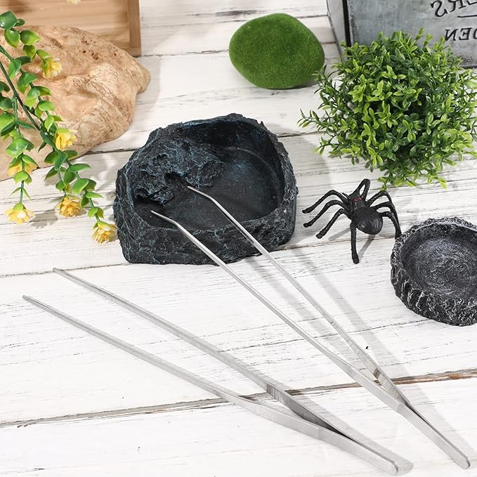 Reptile Bowl - 2Pcs Reptile Water Dish with Feeding Tongs Reptile Feeding Reptile Feeding Bowls Reptile Water Bowl Reptile Food Dish for Lizard Tortoise