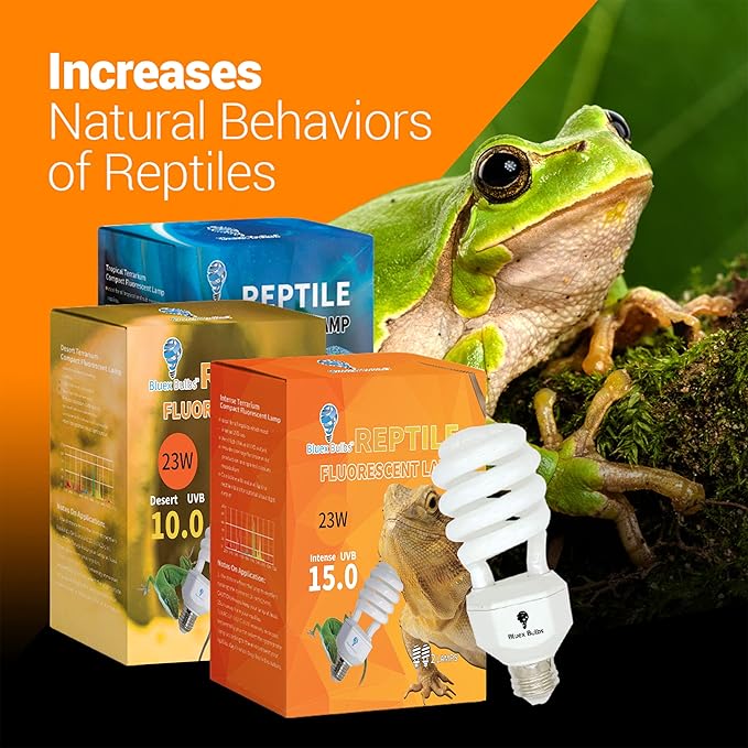 2 Pack 23-Watt Reptile Bulb Tropical UVA UVB Light - 5.0 UVB Reptile Light Compact Florescent Terrarium Bulb Suitable for Tropical & Sub-Tropical Reptiles Chameleons Reptile CFL UVB Bulb (23 Watt 5.0)