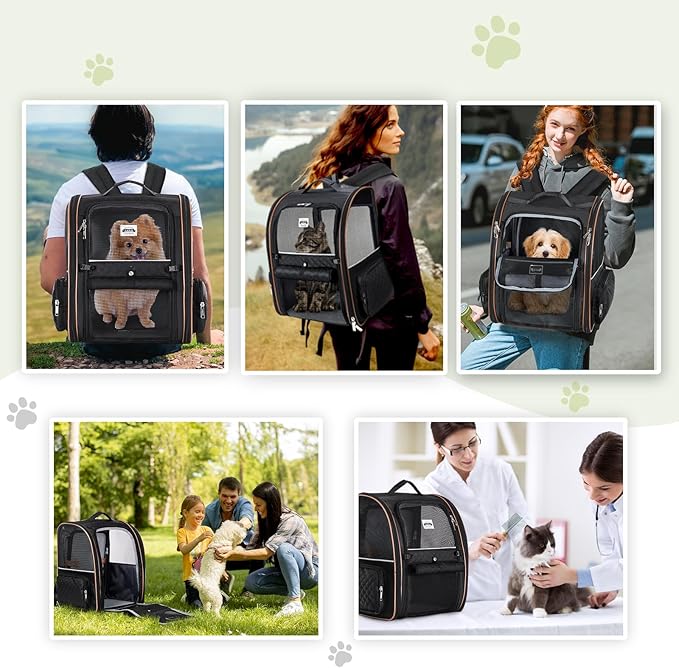 Lekebobor Large Cat Backpack Carrier Expandable Pet Carrier Backpack for Small Dogs Medium Cats Fit Up to 18 Lbs, Dog Backpack Carrier, Foldable Puppy Backpack Carrier for Travel,Black