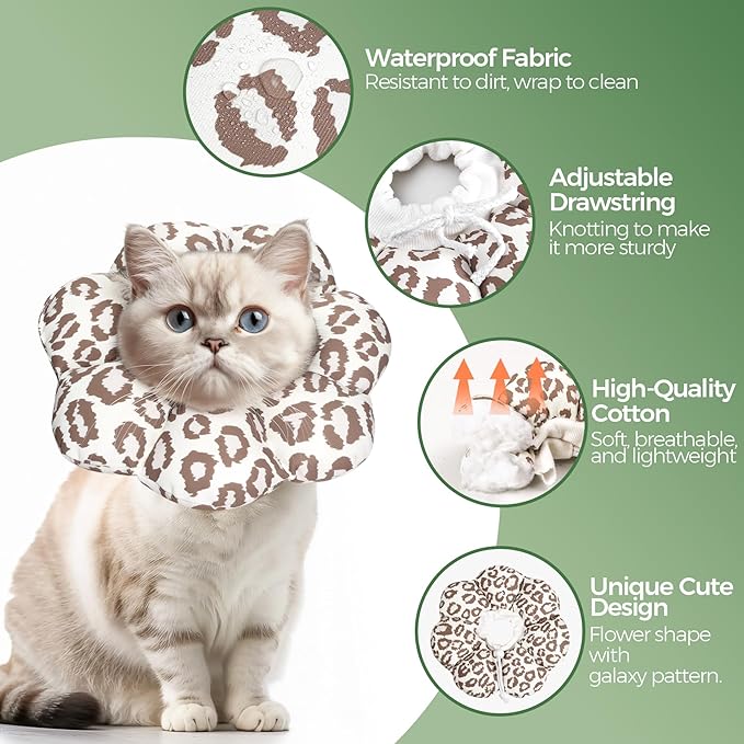 ComSaf Cat Cone Collar Soft - Cat Cones to Stop Licking e Collar for Cats After Surgery, Elizabethan Collar for Cats Kitten Recovery, Comfortable Soft e Collar Cone for Medium Cats, Brown Leopard, M