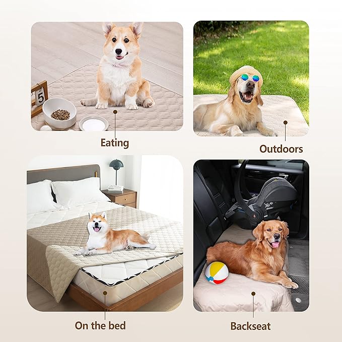 gogobunny 100% Double-Sided Waterproof Dog Bed Cover Pet Blanket Sofa Couch Furniture Protector for Puppy Large Dog Cat, Reversible (32x53 Inch (Pack of 1), Dark Beige/Light Beige)