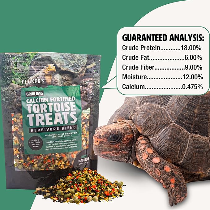 Fluker's Grub Bag Calcium Fortified Tortoise Treats, All Natural Herbivore Blend Fruits and Vegetables, for Tortoise and Herbivore Pets, 4 oz