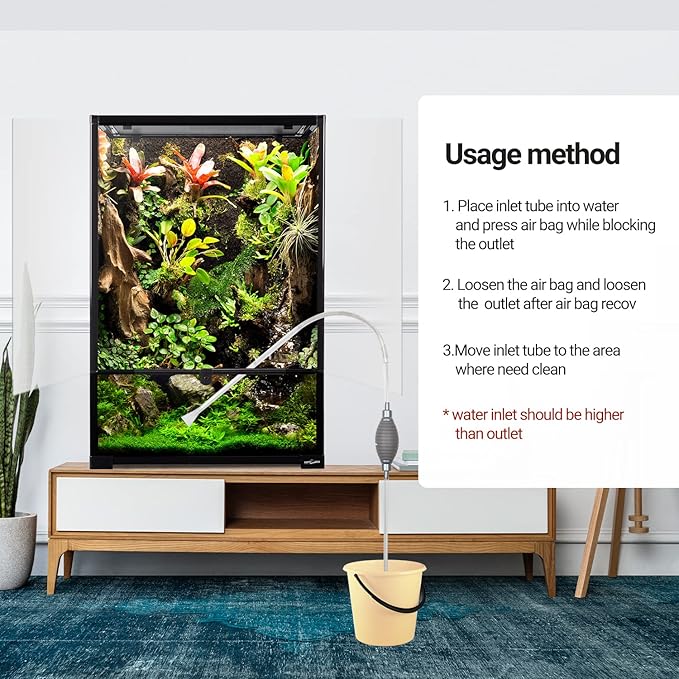 REPTIZOO 67 Gallon Large Reptile Terrarium 24"x18"x 36" Glass Paludarium Tank, Tall Reptile Enclosure Habitat with 10” Deep Base, Siphon Gravel Cleaner Set and Plants Growing Cotton Mat Included