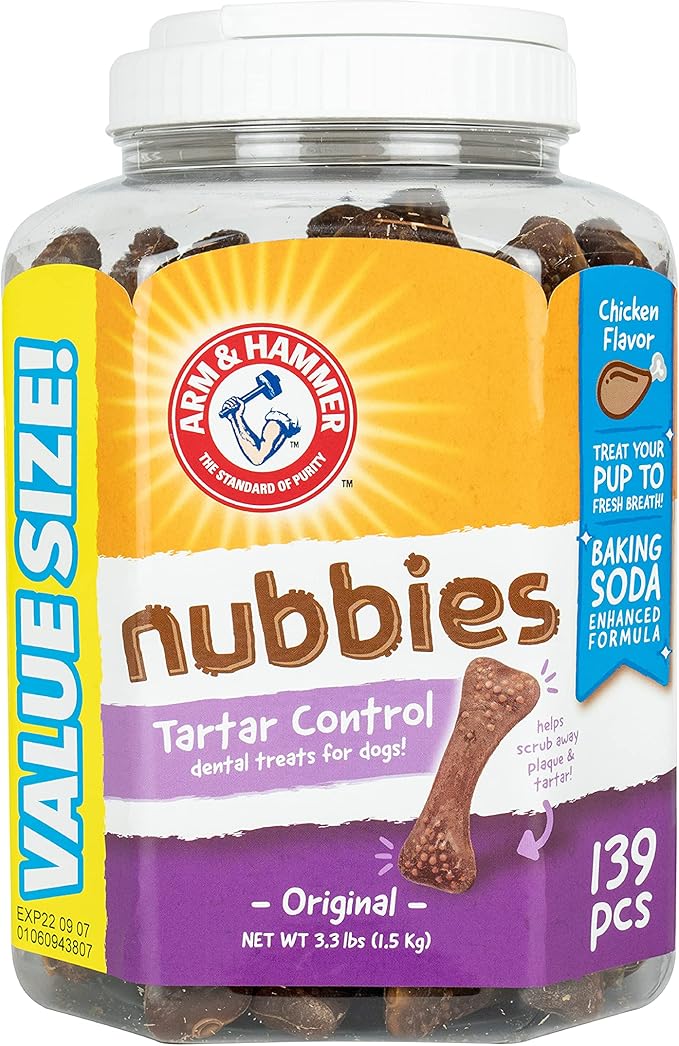 Arm & Hammer for Pets Nubbies Tartar Control Dental Treats for Dogs, Value Pack, 139 Pieces | Dental Chews Fight Bad Dog Breath, Plaque & Tartar | Chicken Flavor