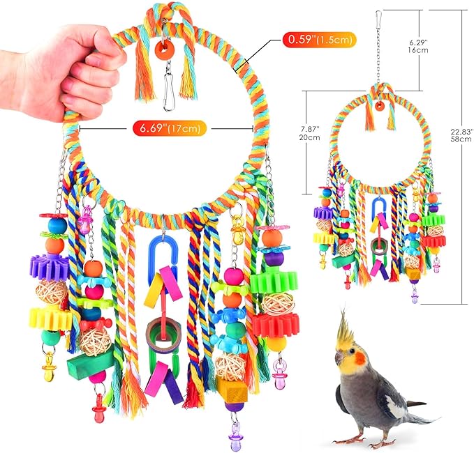 KATUMO Bird Toys 2 Pack Parrot Swings Conure Rope Rings Parakeet Perches Cockatiel Chew Toys for Lovebirds, Finches, Parakeets, Budgies, Conures, Small Birds