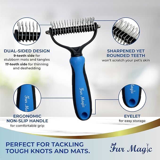 Large Deshedding Tool & Dematting Comb – Grooming Brushes for Dogs, Cats, Horses – Reduce Shedding and Remove Knots, Mats and Loose Undercoat