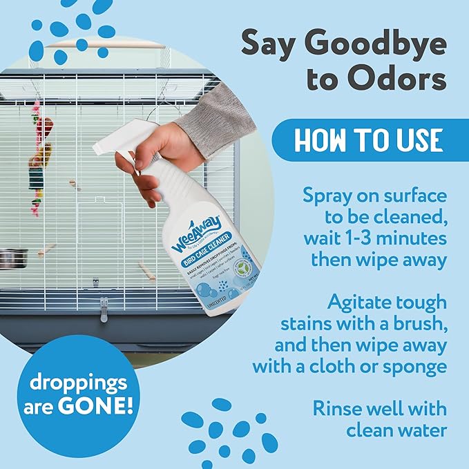 Bird Cage Cleaner and Bird Poop Remover, Made in USA, Natural Pet Enzyme Cleaner for Car, Cage, Birdbath (16oz)