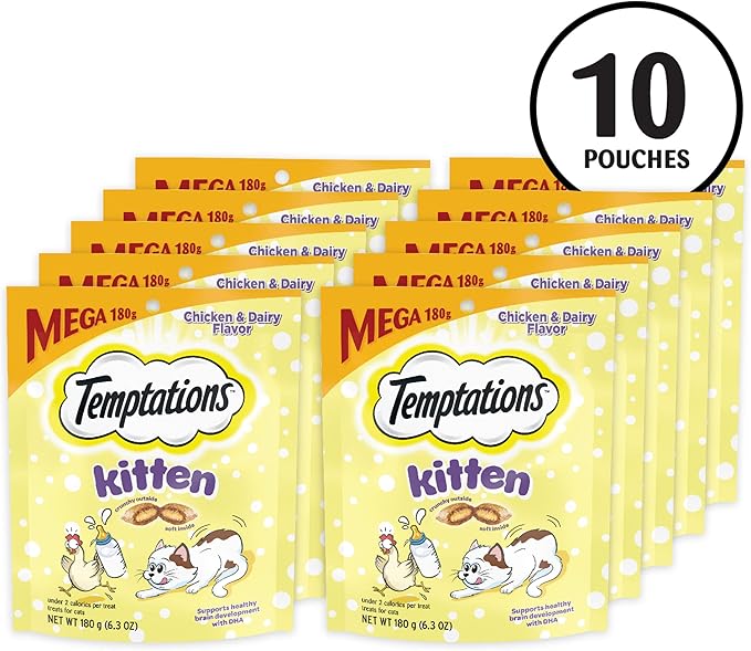 Temptations Kitten Treats, Chicken & Dairy, Crunchy and Soft Treat, 6.3 oz. (Pack of 10)