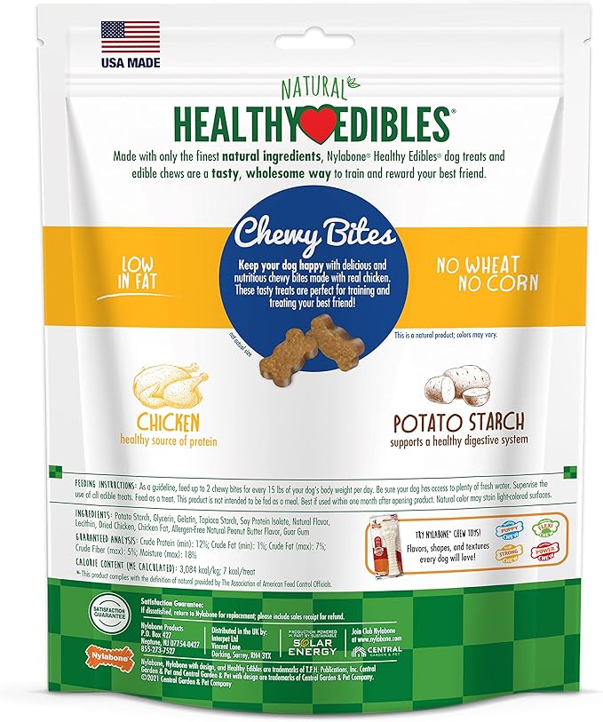 Nylabone Healthy Edibles Chewy Bites Dog Training Treats Chicken, 12 Ounce (1 Count)