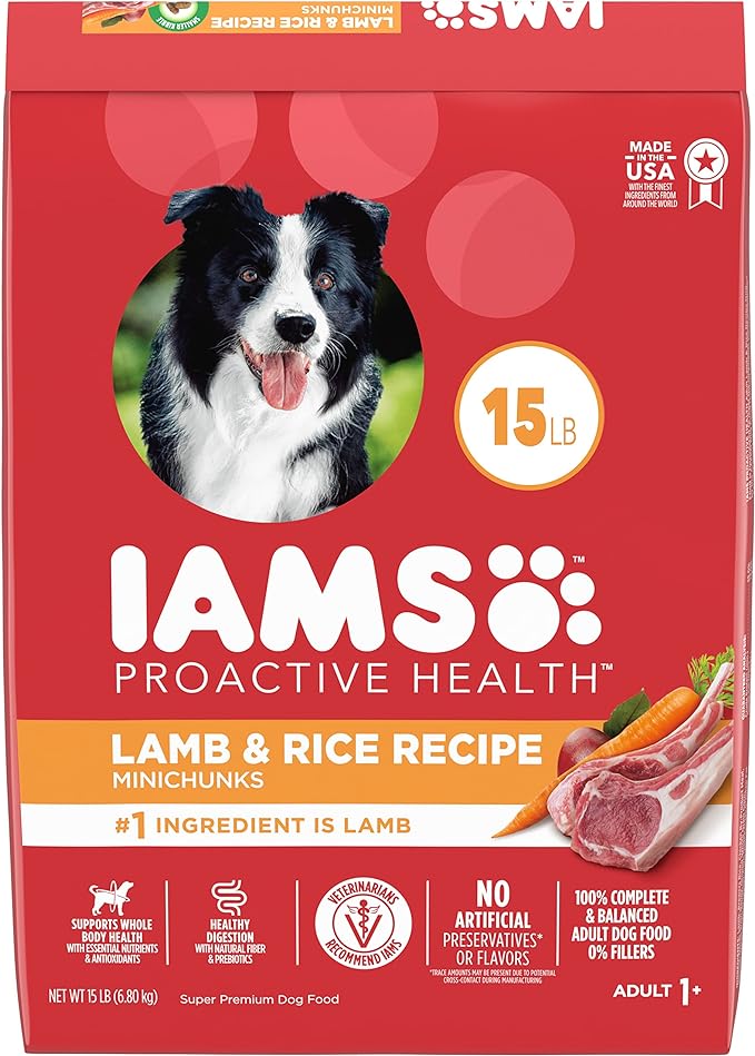 IAMS Minichunks Adult Dry Dog Food Lamb & Rice Recipe Dog Kibble, 15 lb. Bag