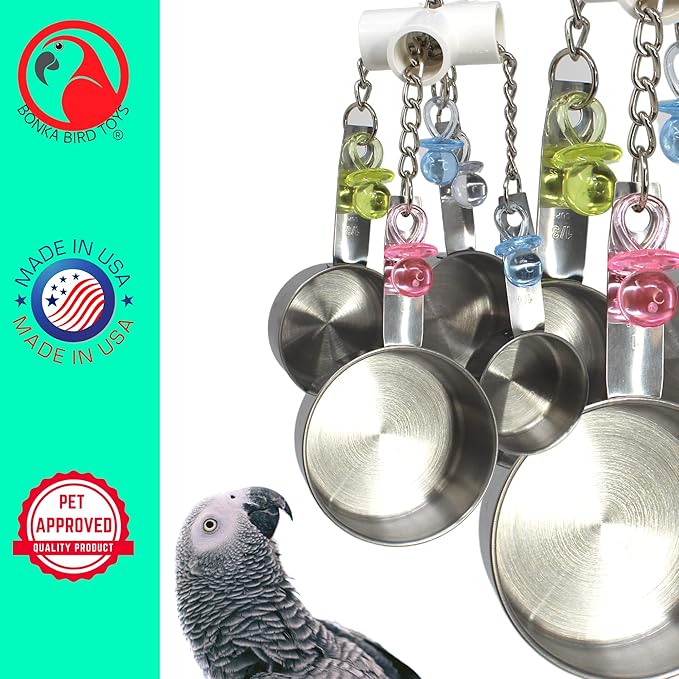 Clacker Bonka Bird Toys Colorful Durable Stainless Steel Pullable Parrot Macaw African Grey Cockatoo (Single Clacker, White)