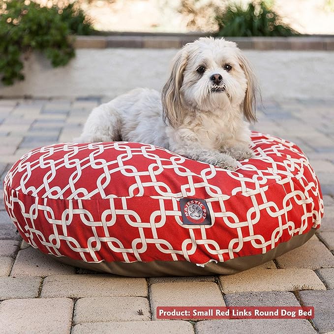 Navy Blue Links Small Round Indoor Outdoor Pet Dog Bed With Removable Washable Cover By Majestic Pet Products