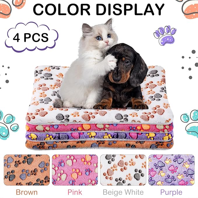 4 Pcs Waterproof Guinea Pig Bedding Winter Guinea Pig Plush Cage Liners Soft Dog Cat Bed Mat Reversible Cozy Animal Pee Pad Hamster Bed Mat Washable for Bunny (Paw,13 x 18.5 Inch)