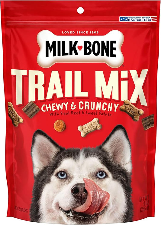 Milk-Bone Trail Mix Chewy & Crunchy Dog Treats, Real Beef & Sweet Potato, 9 Ounce (Pack of 6)