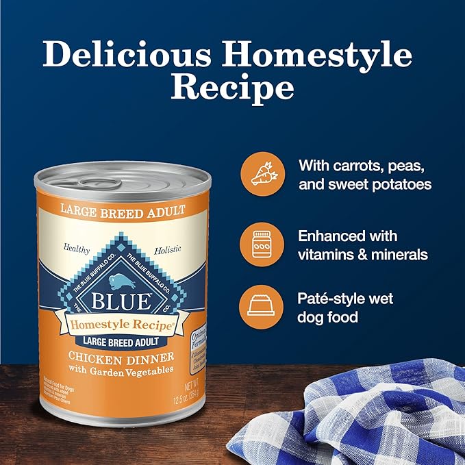 Blue Buffalo Homestyle Recipe Adult Wet Dog Food, Made with Natural Ingredients, Chicken Dinner With Garden Vegetables, 12.5-oz. Can (Pack of 12)