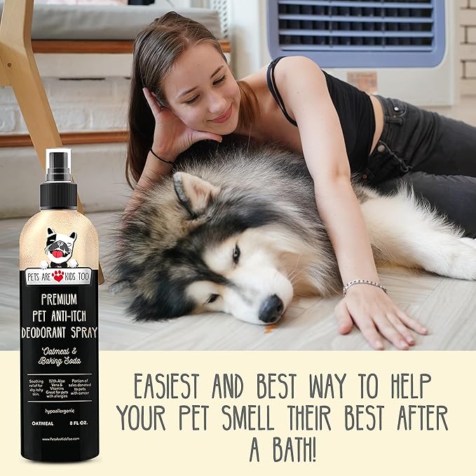 Pets Are Kids Too Soothing Anti Itch Spray for Dogs Cats - Dog Deodorant Natural Aloe Baking Soda Spray Itchy Skin Paws Pet Relief Hypoallergenic Cat Dog Products Allergy Dog Perfume - Oatmeal 8oz