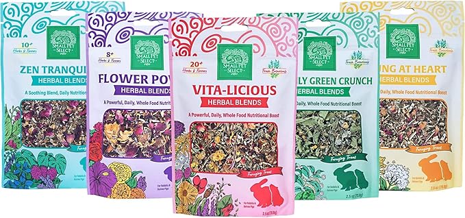 Small Pet Select - Herbal Sampler, Natural Herbal Treats for Rabbits, Guinea Pigs, and Other Small Animals, Five Flavors, 2.5oz Each