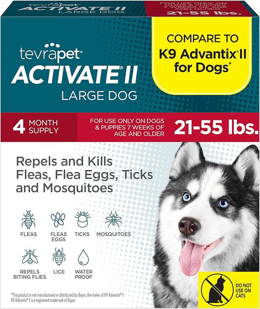 Activate II Flea and Tick Prevention for Dogs | 4 Count | Large Dogs 21-55 lbs | Topical Drops | 4 Months Flea Treatment