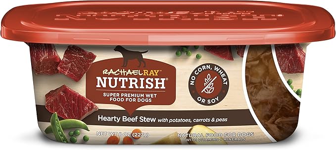 Rachael Ray Nutrish Premium Natural Wet Dog Food with Added Vitamins & Minerals, Hearty Beef Stew Recipe, 8 Ounce (Pack of 8)