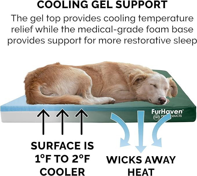 Furhaven Water-Resistant Cooling Gel Dog Bed for Large Dogs w/ Removable Washable Cover, For Dogs Up to 125 lbs - Indoor/Outdoor Logo Print Oxford Polycanvas Mattress - Forest, Jumbo Plus/XXL