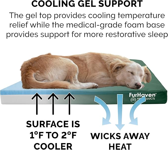 Furhaven Water-Resistant Cooling Gel Dog Bed for Medium/Small Dogs w/ Removable Washable Cover, For Dogs Up to 35 lbs - Indoor/Outdoor Logo Print Oxford Polycanvas Mattress - Forest, Medium