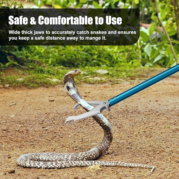 60" Snake Tongs, Professional Aluminum Alloy Standard Reptile Grabber Rattle Snake Catcher Wide Jaw Handling Tool