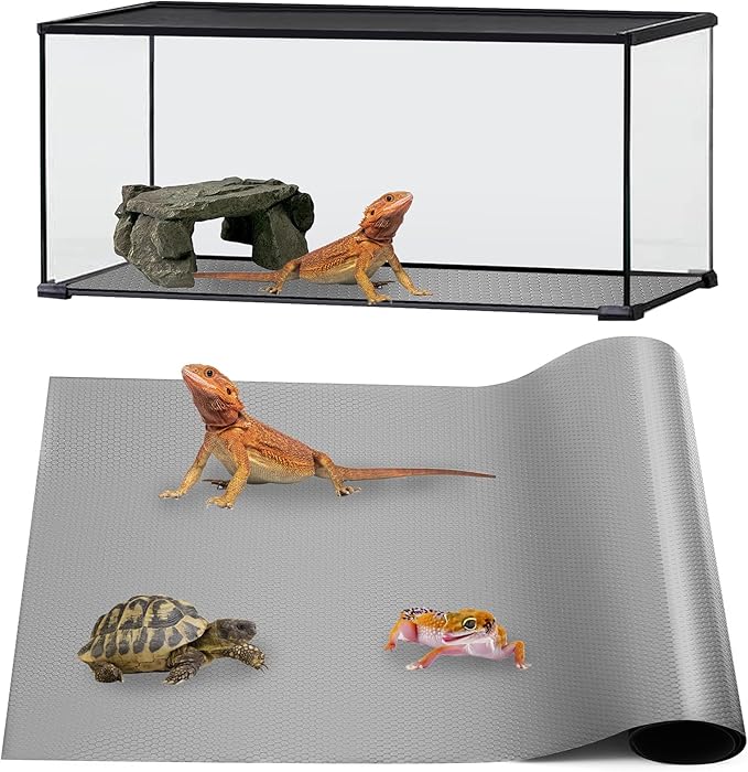 Bearded Dragon Tank Accessories, Reptile Mat, Reptile Terrarium Substrate Liner for Leopard Gecko, Lizard, Snake, Tortoise, Iguana Non-Adhesive Reptile Flooring (18"x72" Grey)