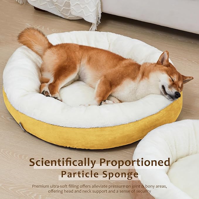 Love's cabin Donut Pet Bed Mat, 30in, Yellow, for Dogs, Soft, Durable, Anti-Slip, Water-Resistant, Washable