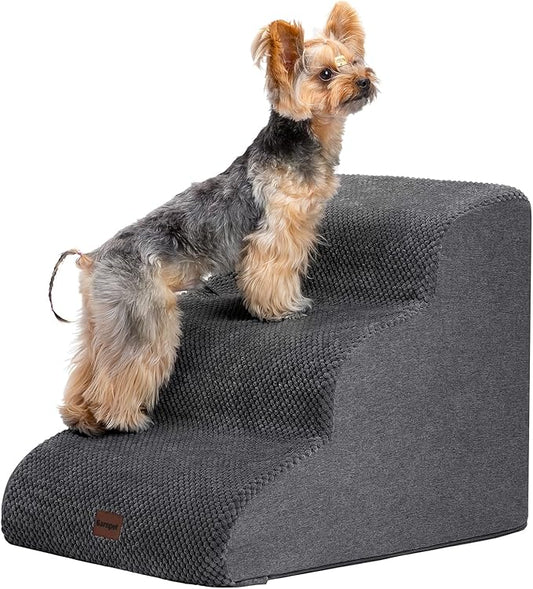 Dog Stairs for Couch Sofa and Chair, 3-Step Dog Steps for Small Dogs and Cats, Non-Slip Indoor Pet Step, Dark Grey