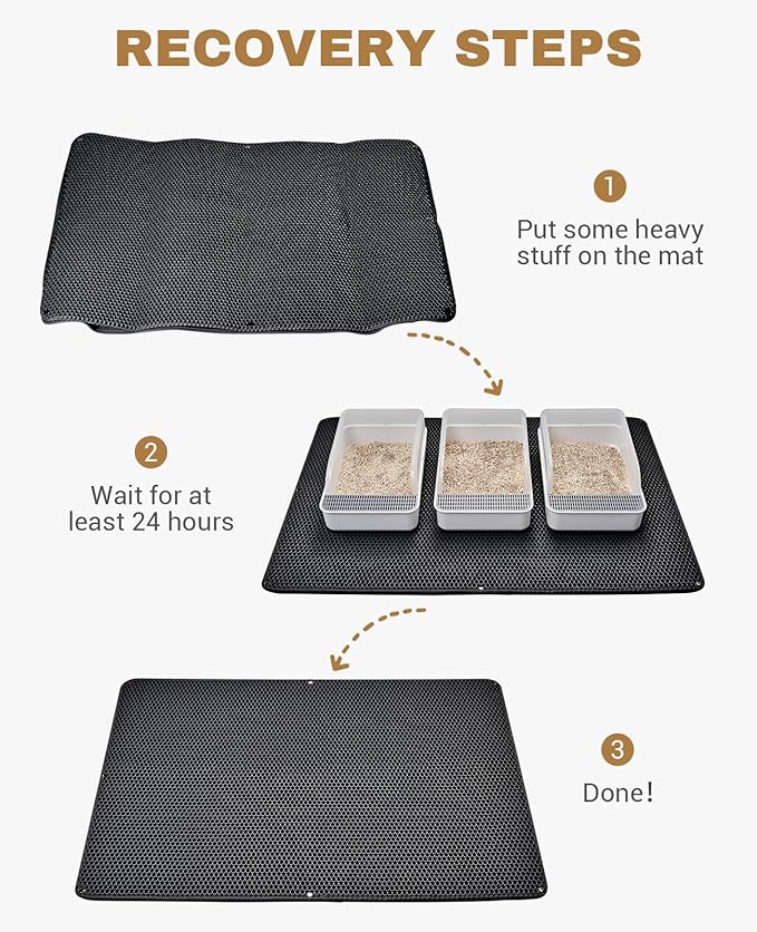 Fostanfly Cat Litter Mat, 45"x 27" Kitty Litter Trapping Mat, Extra Large XL Honeycomb Scatter Control Litter Mat, Urine & Waterproof Litter Box Mat, Easy Clean Machine Washable, Black