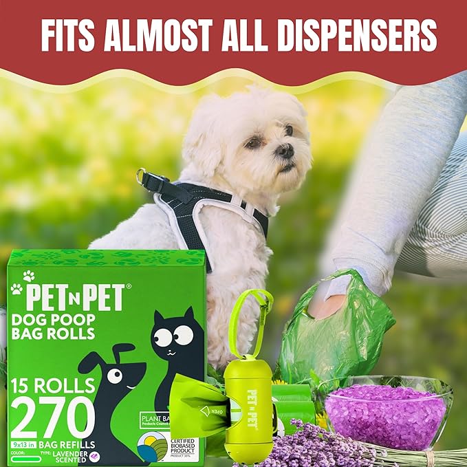 Pet N Pet Poop Bags For Dogs, Green 270 Counts Lavender Scented Dog Poop Bag Rolls, Dog Bags For Poop, Doggie Poop Bags, Dog Waste Bags, Doggy Bags Dog Bag