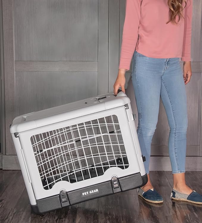 Pet Gear “The Other Door” 4 Door Steel Crate for Dogs/Cats with Removable Tray, Essential Grey, 27 Inch