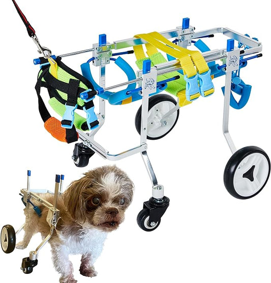 Adjustable 4-Wheel Dog Wheelchair| Pet Wheelchairs with Disabled Hind Legs Walking|Full Support Dog wheelchairs (7-Size) (XS)