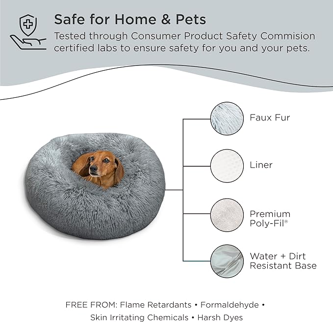Best Friends by Sheri The Original Calming Donut Cat and Dog Bed in Shag Fur Gray, Small 23"