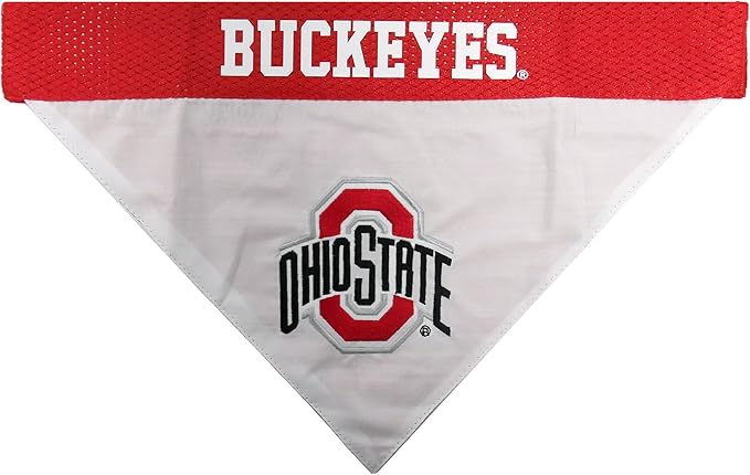 Pets First NCAA OHIO STATE BUCKEYES REVERSIBLE BANDANA Size XX-Large for Dogs & Cats. 2 Sided Sports Bandana, Premium Embroidery Team Logo, Many College Teams Available