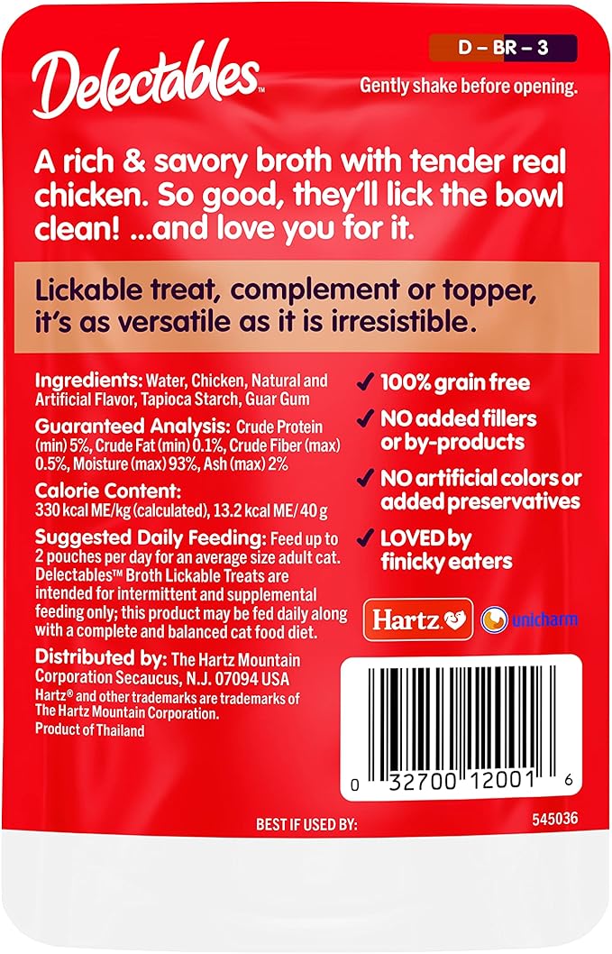 Hartz Delectables Savory Broths NonSeafood Chicken Lickable Wet Cat Treats, 12 Count