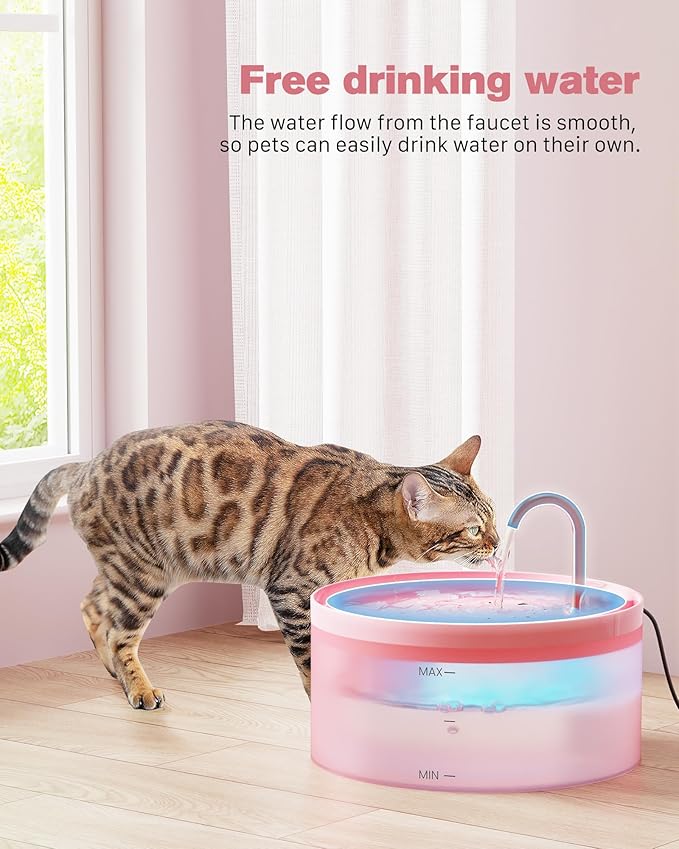 Pink Cat Water Fountain:with 6 Carbon Filters + 3 Sponge Filters - BEMOONY 108oz/3.2L Pet Water Fountain - Water Fountains Indoor Quiet Water Pump - Faucet Cat Fountain Suitable for Cats and Dogs