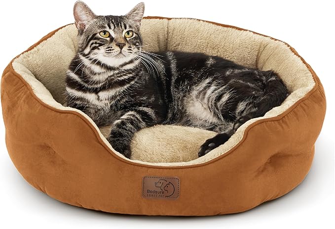 Bedsure Dog Beds for Small Dogs - Round Cat Beds for Indoor Cats, Washable Pet Bed for Puppy and Kitten with Slip-Resistant Bottom, 20 Inches, Terracotta