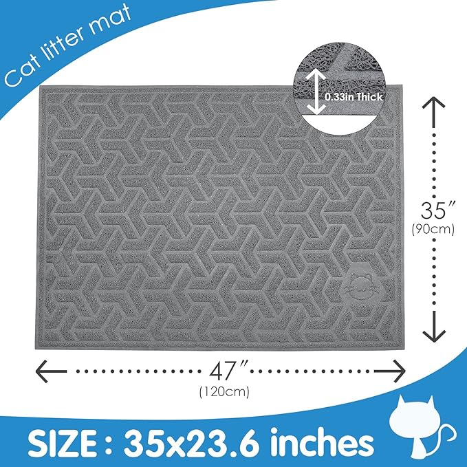 UPSKY Cat Litter Mat, Litter Trapping Mat Soft on Kitty Paws, Large Litter Box Mat 46" x 35" Scatter Control for Cat Litter, Waterproof and Anti-Slip Cat Mat