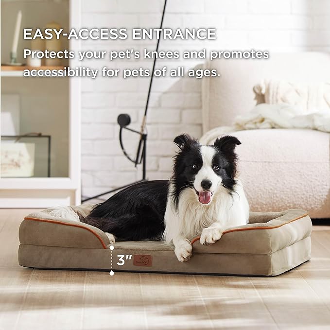 Bedsure Orthopedic Dog Bed for Large Dogs - Big Washable Dog Sofa Beds Large, Supportive Foam Pet Couch Bed with Removable Washable Cover, Waterproof Lining and Nonskid Bottom, Hazel