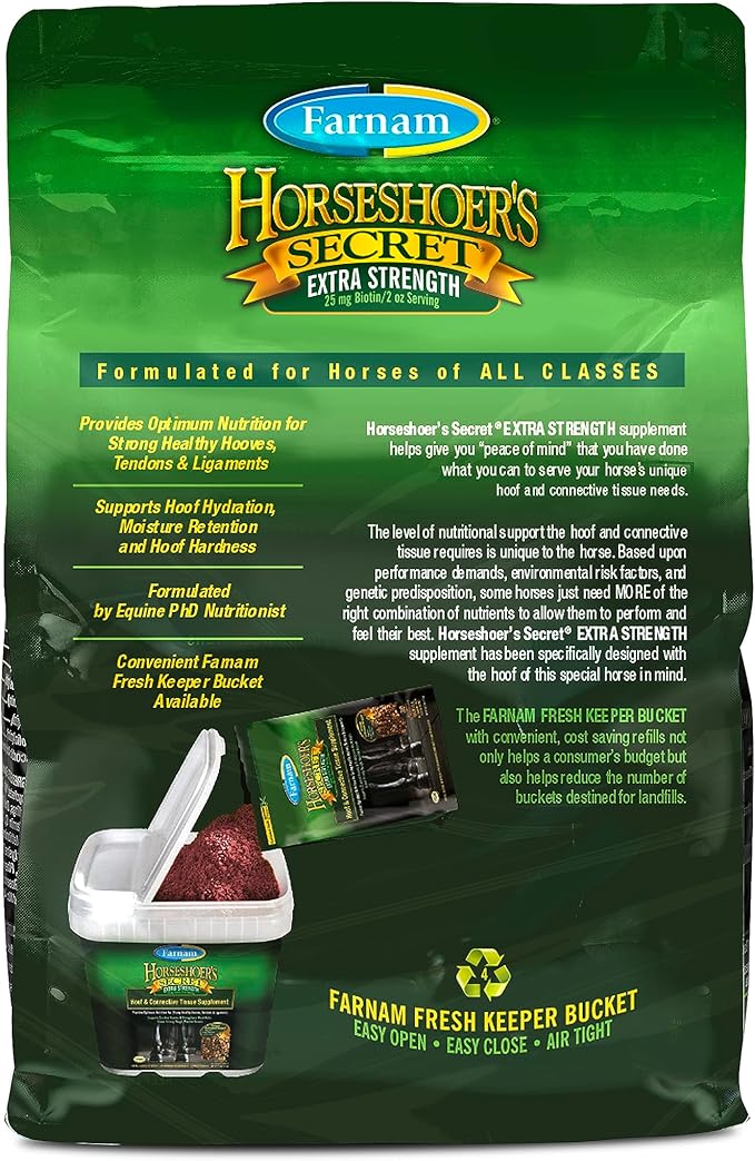 Farnam Horseshoer's Secret EXTRA STRENGTH Hoof Supplements & Connective Tissue Supplement, Promotes strong, healthy hooves, tendons & ligaments, 3.75 lbs., 30 day supply