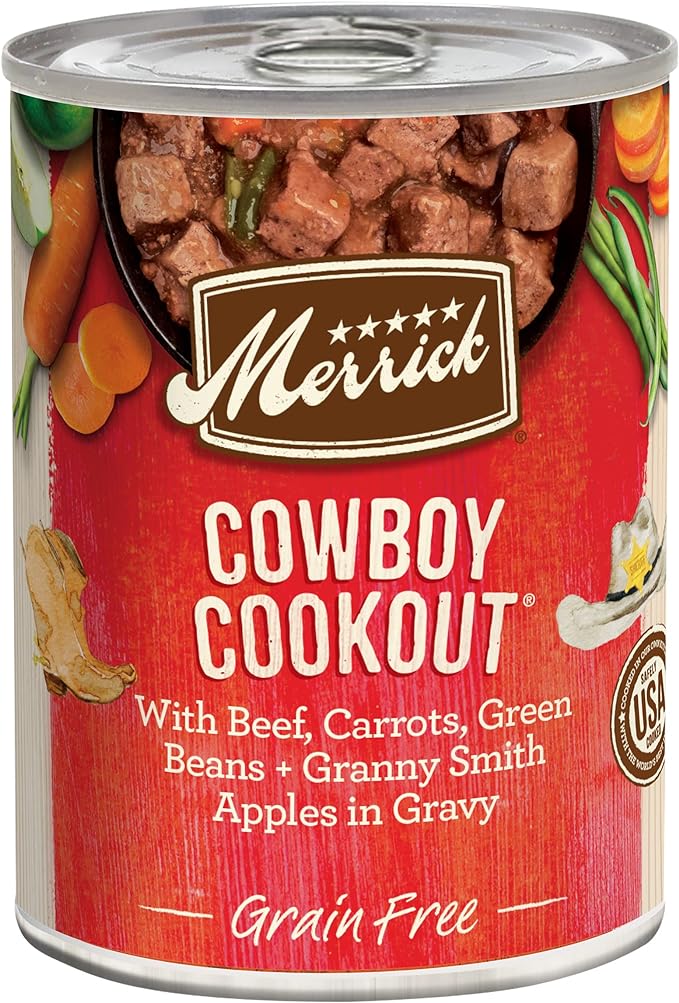 Merrick Grain Free Wet Dog Food, Premium And Wholesome Gluten Free Canned Adult Dog Food, Cowboy Cookout - (Pack of 12) 12.7 oz. Cans