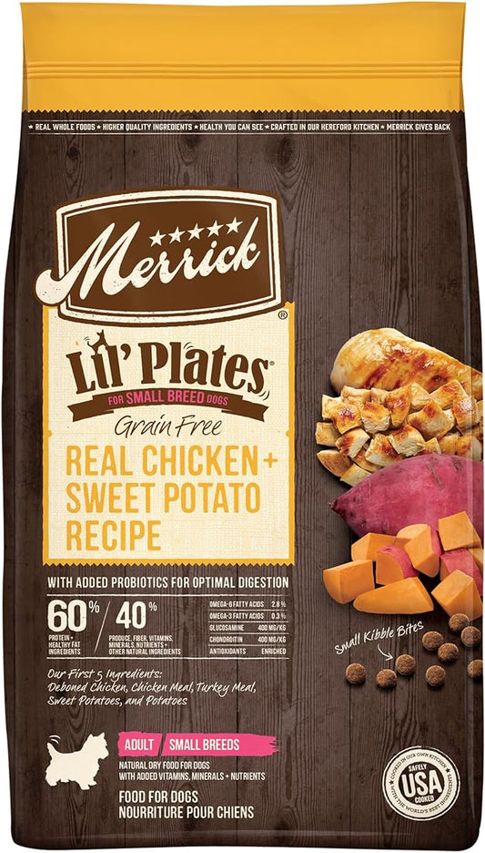 Merrick Lil' Plates Small Breed Dog Food, Grain Free Real Chicken and Sweet Potato Recipe, Small Dog Food - 12 lb. Bag