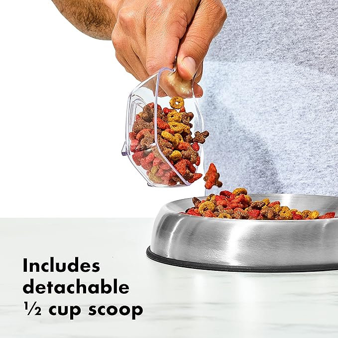 OXO Good Grips Pet POP Container – 6.0 Qt/5.7 L with Half Scoop |Ideal for up to 6.5lbs of Dog Food or 4.5lbs of Cat Food | Airtight Dog and Cat Food Storage Container | BPA Free, Clear