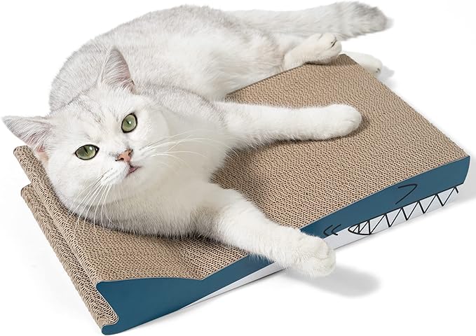 Conlun Cat Scratcher Cardboard Cat Scratch Pad with Premium Scratch Textures Design Durable Cat Scratching Pad Reversible Shark 15.7L x 9W x 2.6H