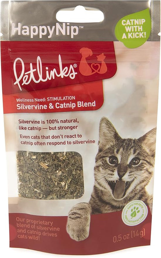 Petlinks HappyNip Silvervine & Catnip Blend, Highly Potent, Resealable Pouch - 0.5 Ounce