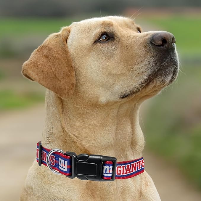 Pets First NFL New York Giants Licensed PET COLLAR, Medium - Heavy-Duty, Strong, and Durable Dog Collat. Available in 32 Football Teams