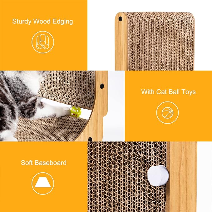 L Shape Cat Scratcher, 26.8 Inch Cat Scratchers for Indoor Cats, Protecting Furniture Cat Scratch Pad, Cardboard Cat Scratching with Ball Toy, Catnip, Large